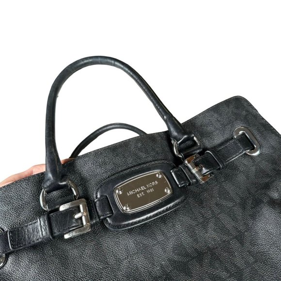 Michael Kors Black Gray MK Logo Hamilton Signature Tote Handbag Purse Authentic - Picture 6 of 16